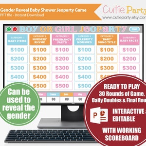 Gender Reveal Baby Shower Jeoparty, Baby Shower Trivia Game, Baby Shower Party Game, Virtual Baby Shower Jeoparty Game, Interactive Jeopardy