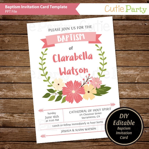 baptism invitation printable diy baptism invitation template etsy