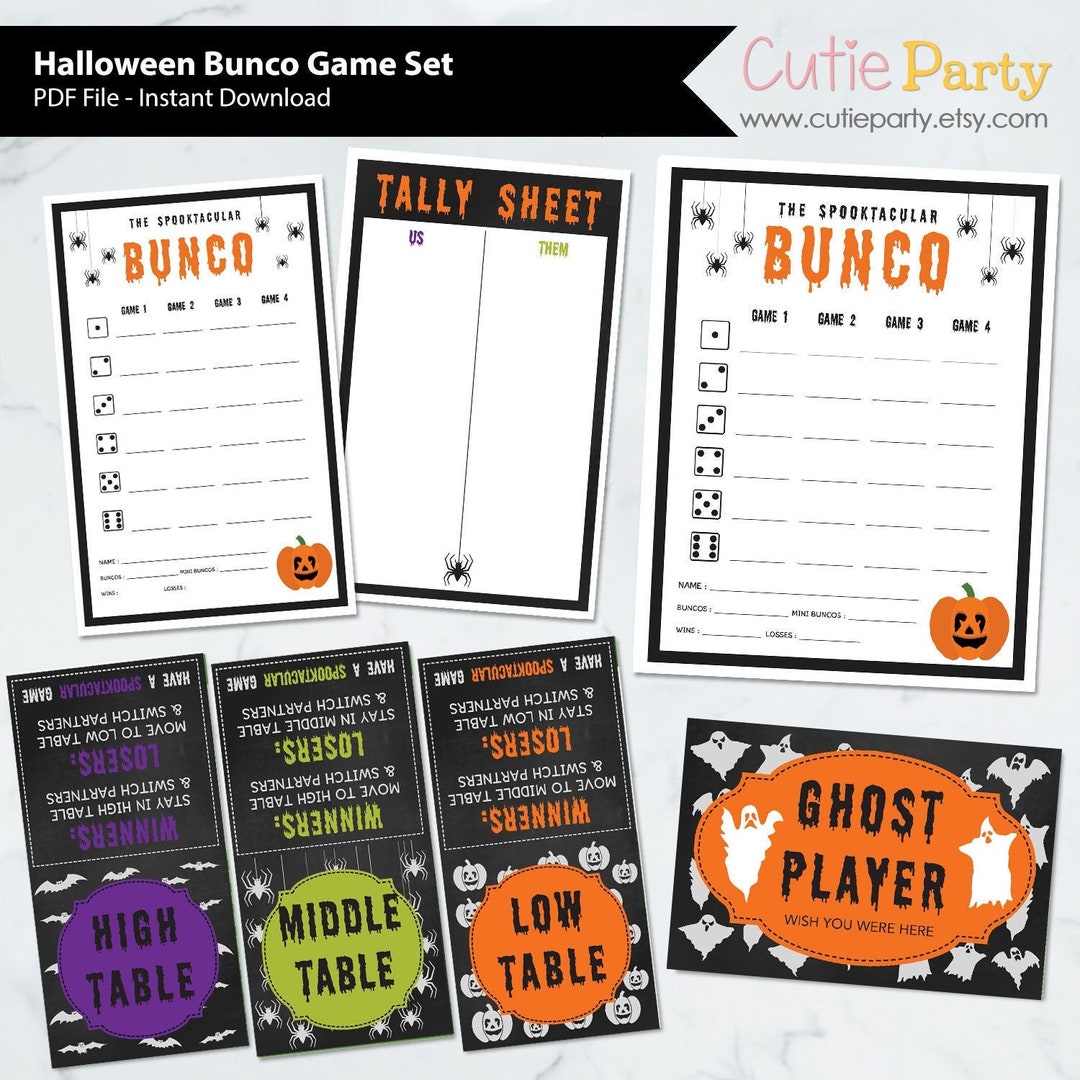 Halloween Bunco Printable, Halloween Bunco Party, Spooky Halloween ...