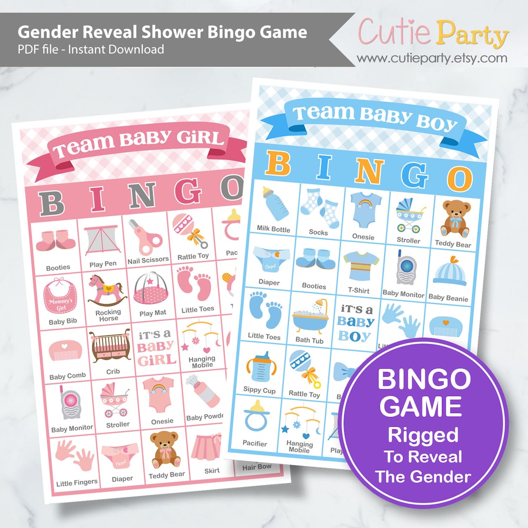 Gender Reveal Baby Shower Bingo, Baby Shower Game, Team Boy or Team ...