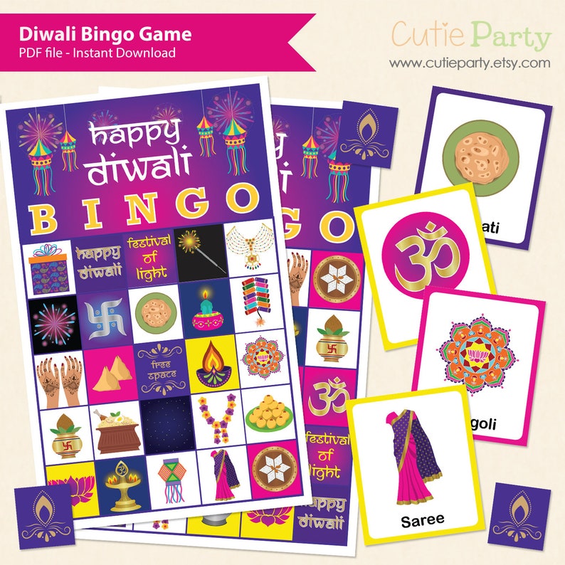 Diwali Bingo Game Indian Holiday Party Bingo Game Asian | Etsy