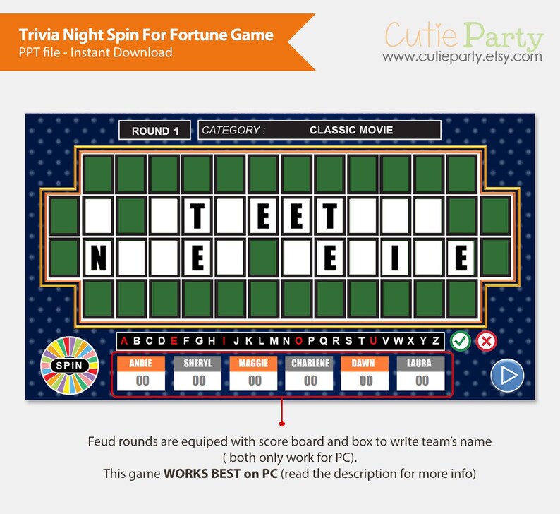 Wheel Of Fortune Trivia Night Wheel Of Fortune Trivia Party Etsy