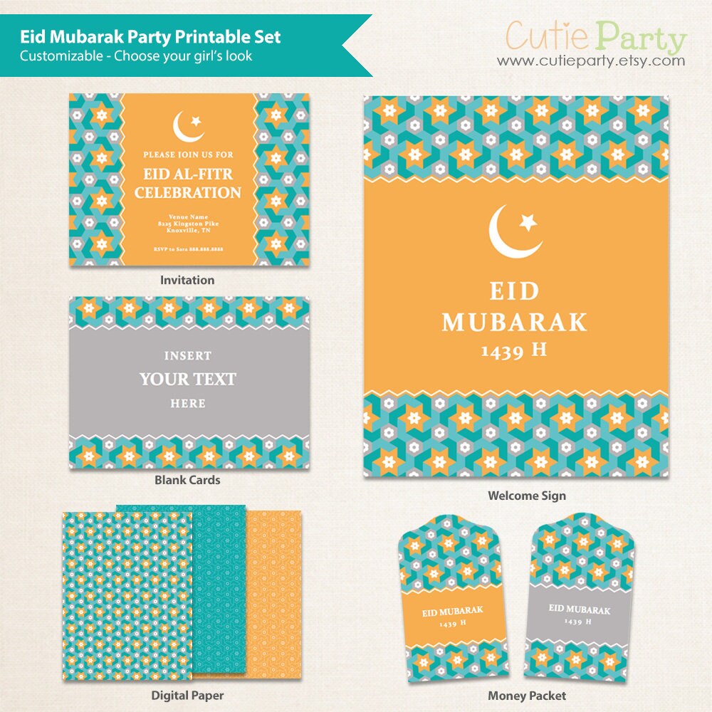 Eid Mubarak Party Printable Set Eid Mubarak Editable Party | Etsy Singapore
