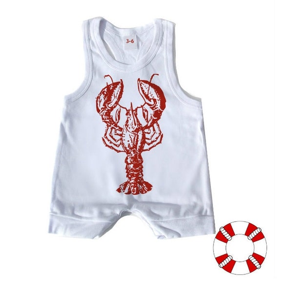 Lobster Baby Romper, Gender Neutral Bodysuit, Beach Romper