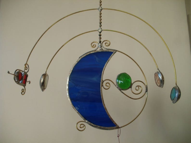 Tiny Little Spaceship And Crescent Moon Ceiling Fan Ornament