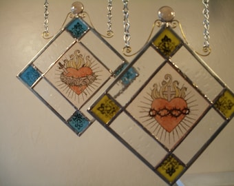 Sacred Heart and Immaculate Heart in Stained Glass
