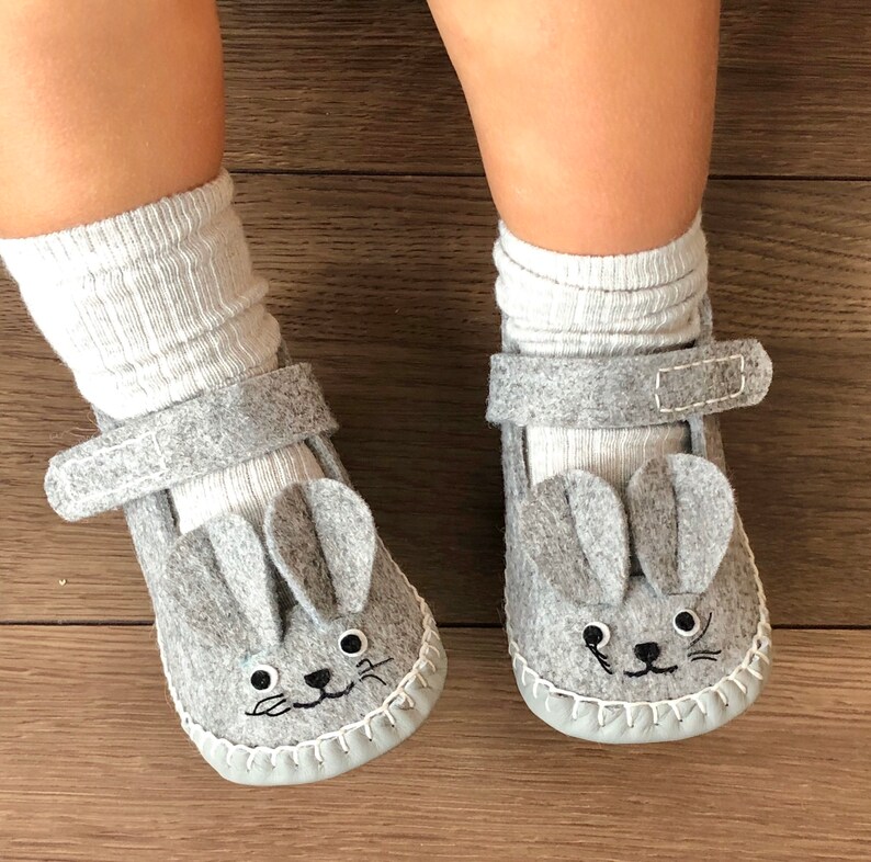 birthday gift baby shower gift Gray heather felt mouse shoes handmade baby\u2019s first shoes baby and toddler shoes with leather soles