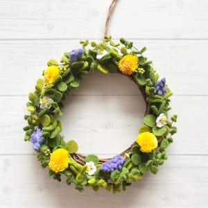 Handmade Wool Felt Wreath, Dandelion Muscari Spring Door Wall Decor