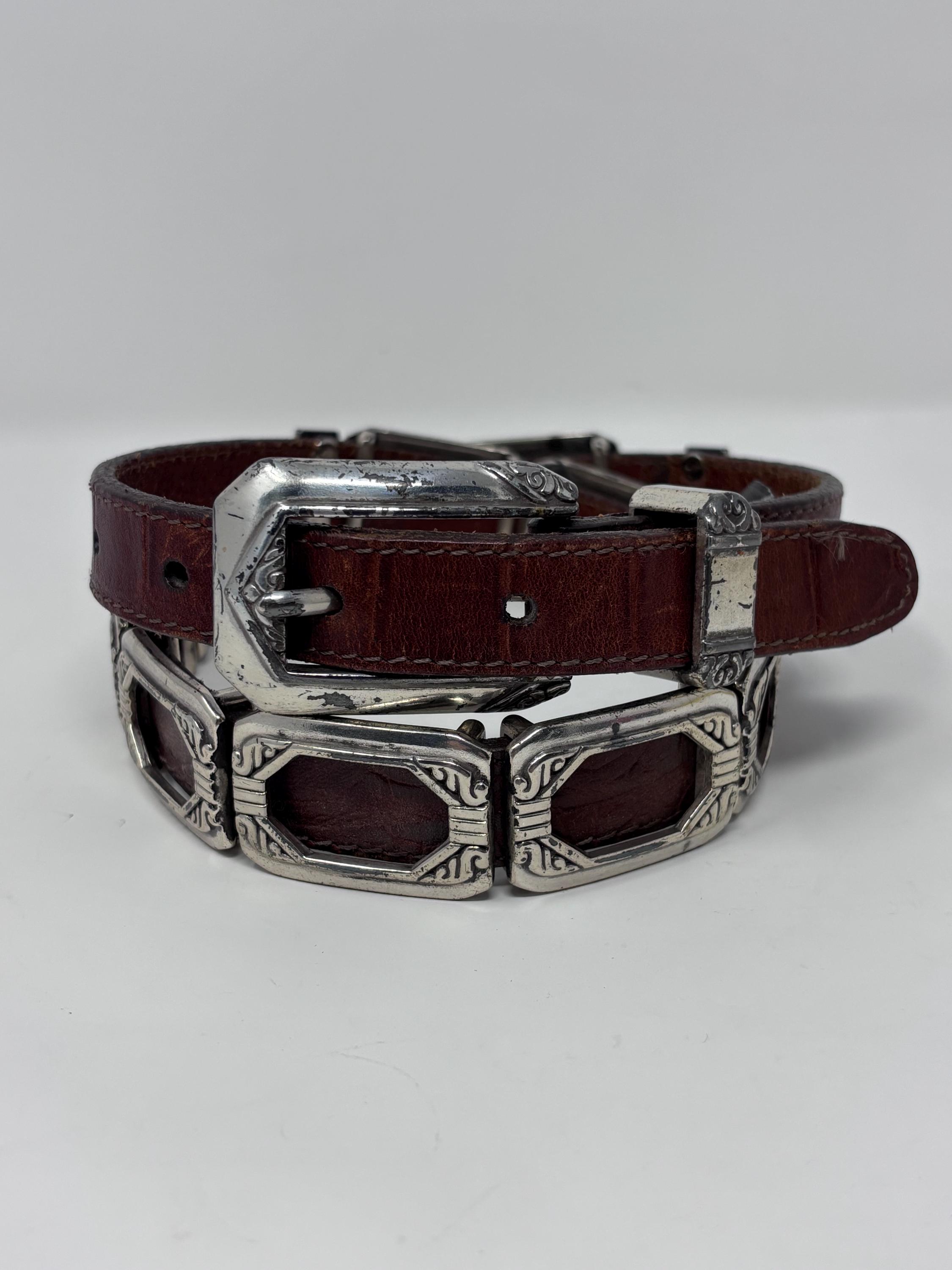 Genuine Vintage BRIGHTON Brown Leather With Etched Metal Concho Belt Size 32 Brighton Women main image 2