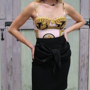 Lillie Rubin Black Wool Skirt - VINTAGE 70s Black Skirt - Satin Bow - Designer Skirt - Made in France - Black Cocktail Skirt -70&#39;s Designer