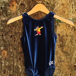 Vintage Girls Velvet Leotard - Kids Dance Costume - Girls Leotard - Girls Size Medium - Vintage Kids - Curious George - Monkey Print -