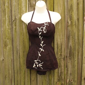 1950s Embroidered Bathing Suit - Antique Bathing Suit - 1950s Pin-Up Bathing Suit - 50s Bathing Suit - 1950s Playsuit - 1950s One Piece