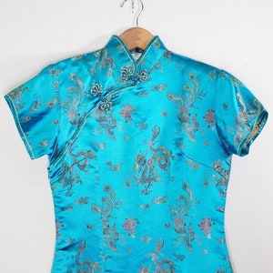 Vintage Aziatische zijden jurk - zijden kostuumjurk - mouwloze zijden jurk - Chinese jurk - Chinese zijden jurk - cheongsam - blauwe cheongsam