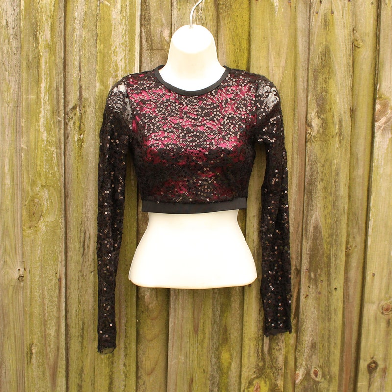 College Logo Sequin Crop Top