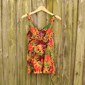 90s Tropical One Piece - 90s One Piece Bathing Suit - 90s Skirted Bathing Suit - Vintage Swimwear - Earth Tone Swimwear