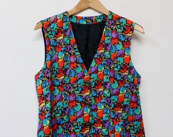 90s Vibrant Silk Vest - Vintage Unisex Vest - 90s Teacher Vest - Heady Vest - Festival Vest - Festival Attire - Colorful Vest - Men's Vest