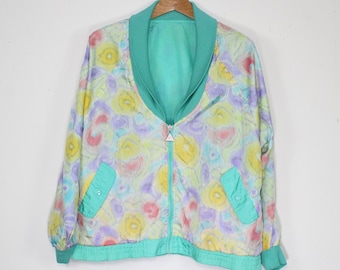 90s Pastel Windbreaker - 90s Pastel Track Jacket - Pastel Floral Windbreaker - Festival Jacket - Vintage Windbreaker - Vintage Track Jacket