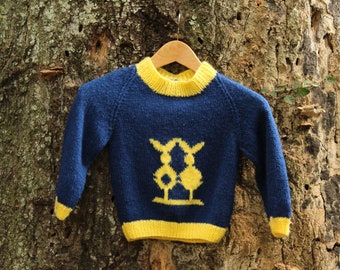 80s Abstract Bunny Sweater - Handknit Fuzzy Sweater - Unisex Kids - Vintage Kids Sweater - Easter Bunny - Vintage Boys Clothes -Easter Shirt
