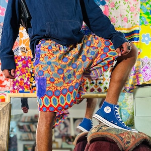 OOAK Handmade Cargo Shorts - Men&#39;s Patterned Shorts - Mens Festival Shorts - Mens Festival Pants - Hippie Shorts - Grateful Dead - Boho