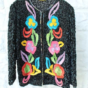 Silk Applique Sweater - Handmade Ribbon Sweater - Trippy Sweater - Flower Sweater - Festival Sweater - Trippy Flower - Psychedelic Sweater