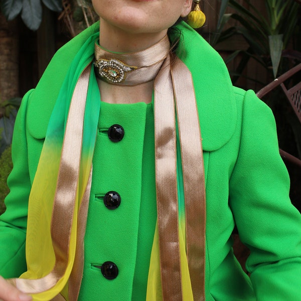 Embellished Indian Scarf - Vintage Green and Yellow Scarf  - Rhinestone Scarf - Festival Scarf - Sheer Scarf - Bollywood Scarf - Metallic