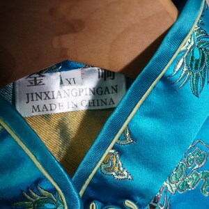 Vintage Asian Silk Dress Silk Costume Dress Sleeveless Silk Dress Chinese Dress Chinese Silk Dress Cheongsam Blue Cheongsam image 4