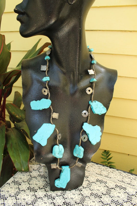 AUTHENTIC Chunky Turquoise Necklace - Giant Raw Tu