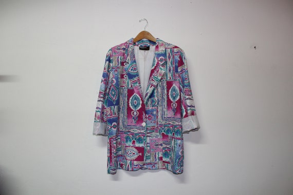 90s Colorful Abstract Blazer - 80s Colorblock Blaz