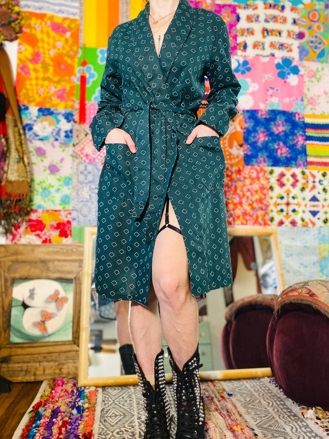 Vintage 60s Mens Cotton Robe Vintage Cotton Robe Unisex Travel Robe