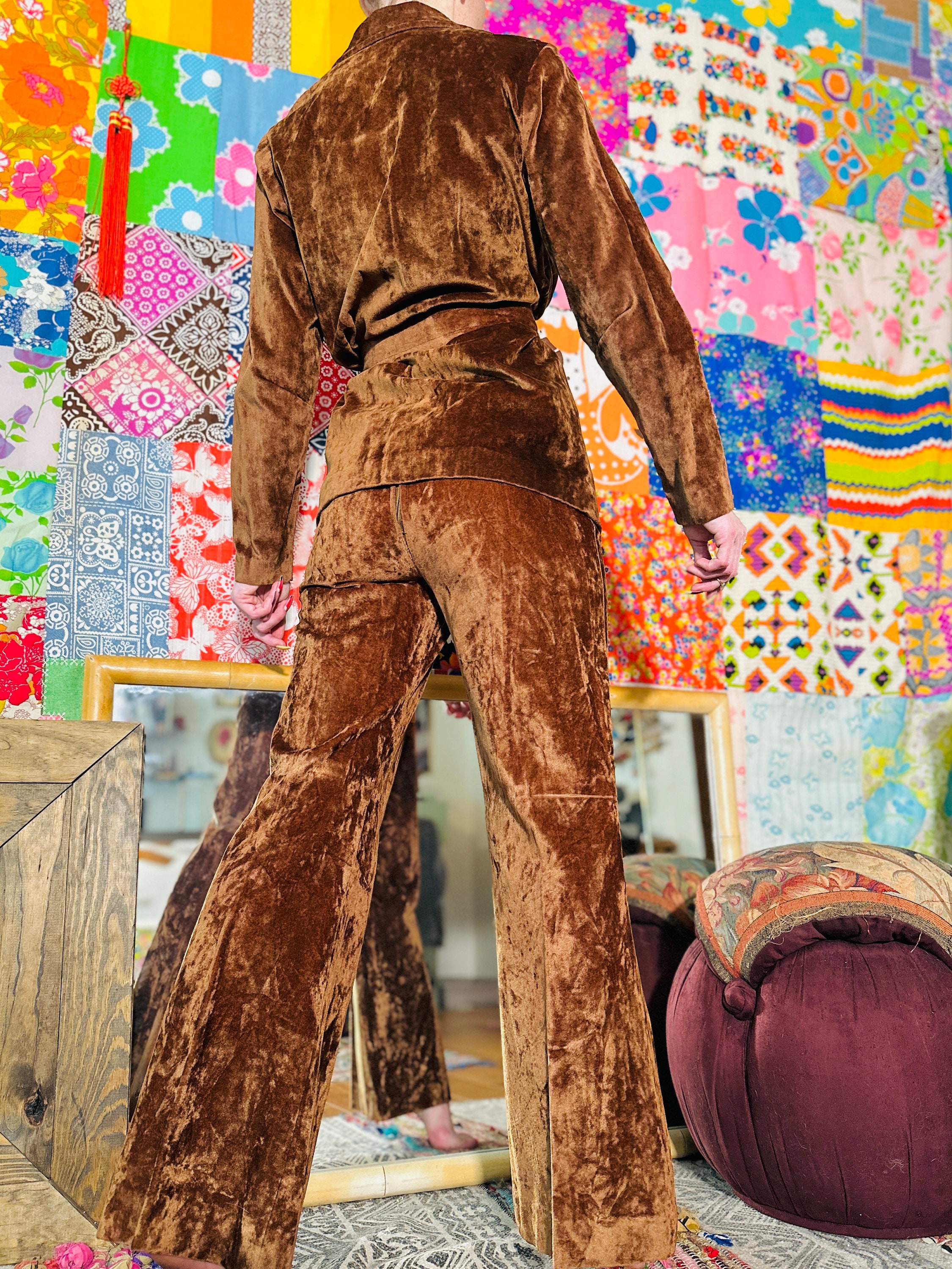 1970s Faux Suede Matching Suit Set 70s Velour Pantsuit 70s Disco Suit 1970s-faux-suede-matching-suit-set-70s-velour-pantsuit-70s-disco-suit