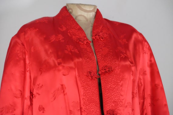 Chinese-Style Red Silky Jacket - Red Floral Asian… - image 3