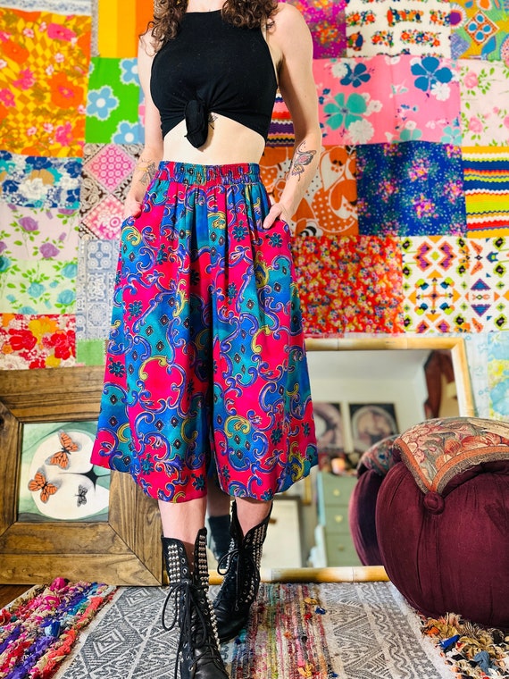 90s Midi Skort Bold Skort Bold Midi Skirt 90s Loose Capris Soft Culottes Boho Skort Skort With Pockets Casual Skirt Festival Etsy UK