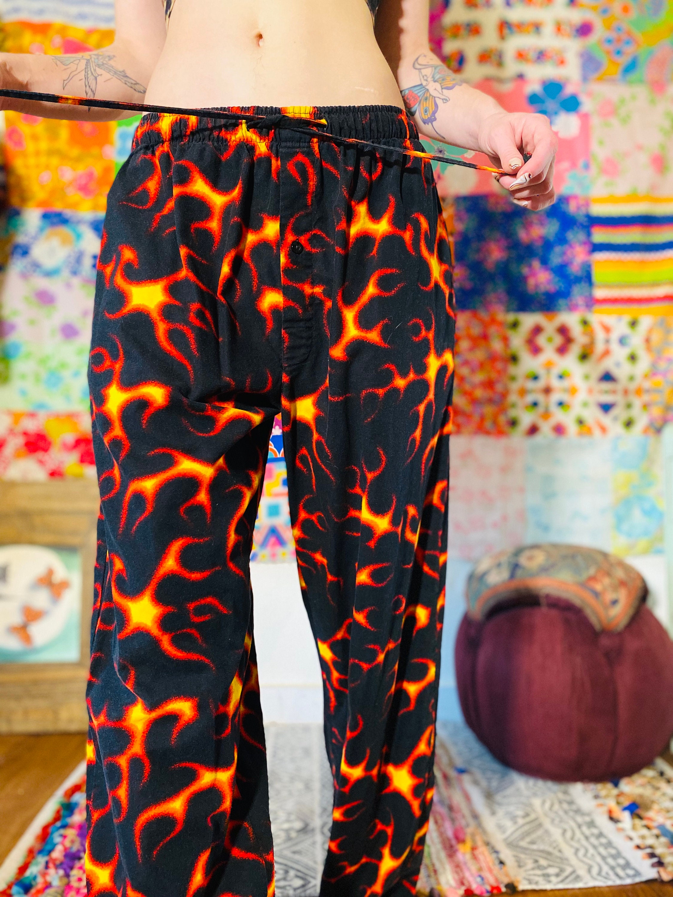 Y2K Flame Lounge Pants Fire Print Pants Fire Pajama Pants Mens Pajama Pants Mens Y2K Pajama Pants No Boundaries Mens Festival Etsy