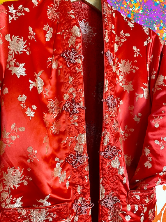 Reversible Vintage Silk Chinese Jacket - Red & Go… - image 9