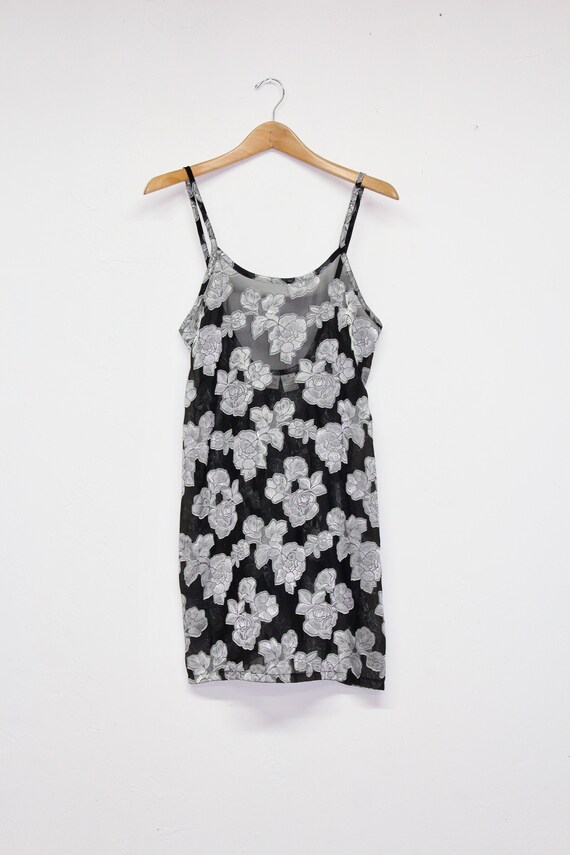 90s Sheer Floral Slip Dress - Black Floral Slip Dr