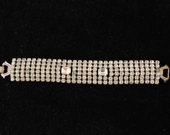 50s WEISS Rhinestone Bracelet - VINTAGE Rhinestone Cuff - Glamour Costume Jewelry - White Rhinestones - 50s Jewelry - Bridal Jewelry - igned