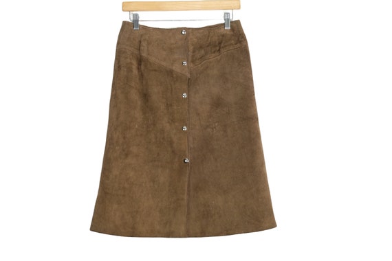 Vintage Suede Midi Skirt - 1970s 1980s Leather Sk… - image 1
