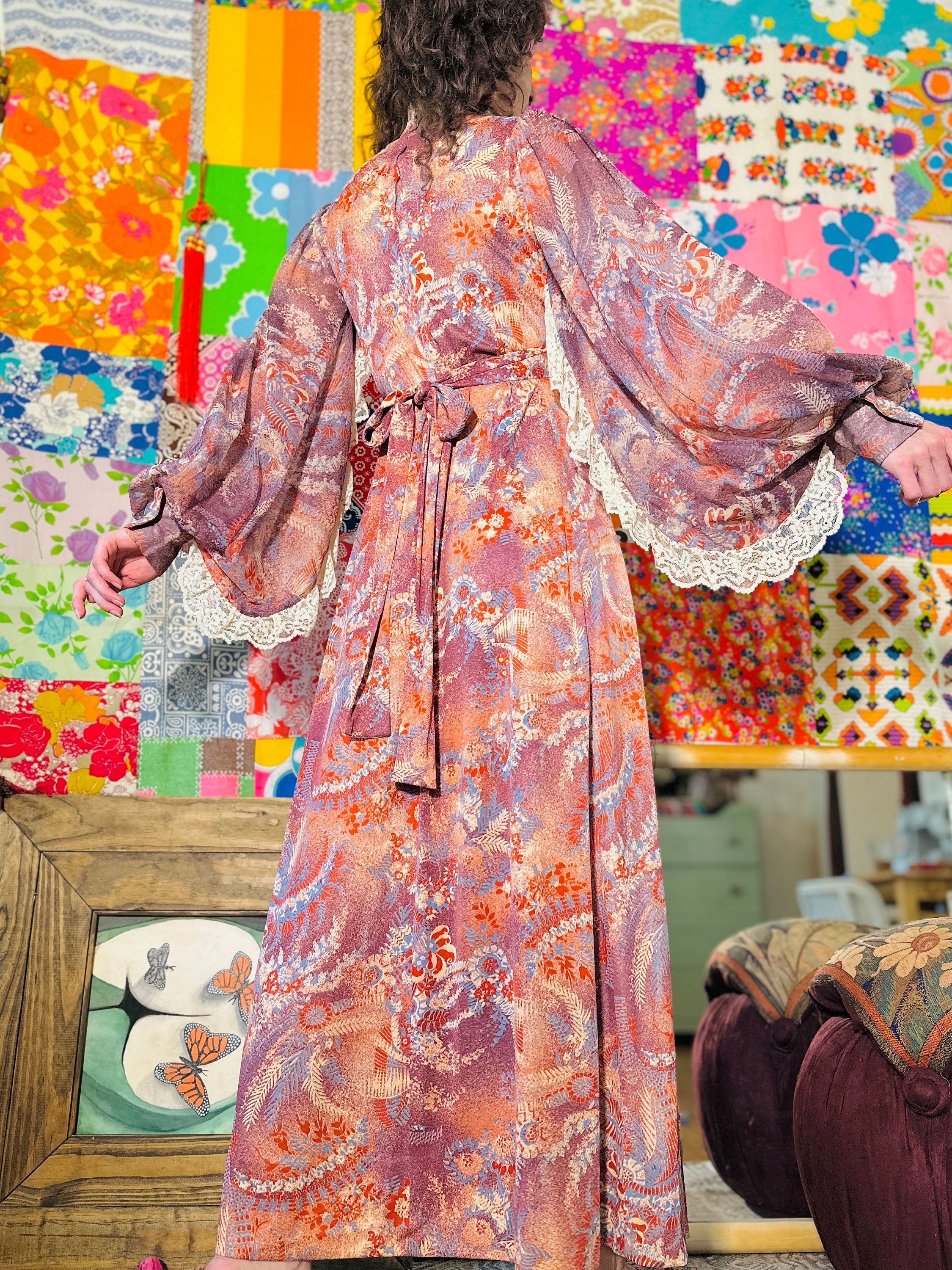 70s Floral Bell Sleeve Prairie Dress - Gunne Sax Style Dress - Vintage ...