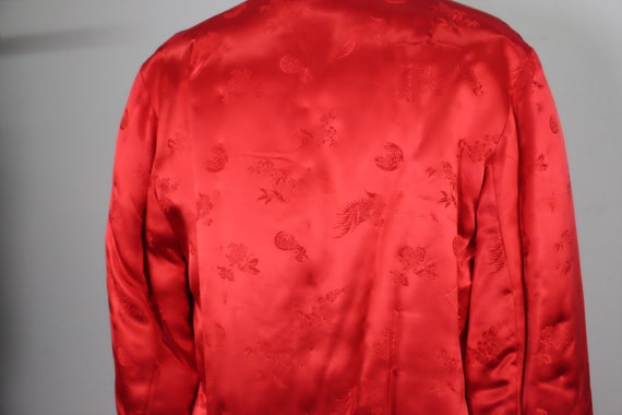 Chinese-Style Red Silky Jacket - Red Floral Asian… - image 7