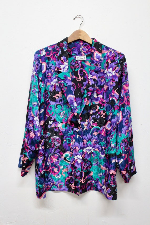 90s Bold Floral Blazer - 80s Abstract Blazer - Tri