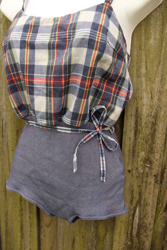 1950s Cotton Bathing Suit - Antique Bathing Suit - 1950s Plaid Pin-Up Bathing Suit - 50s Bathing Suit - 1950s Playsuit - 1950s One Piece View 5