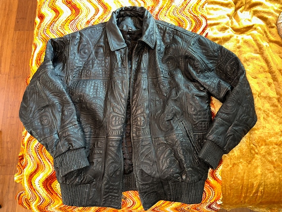 RARE 80s Embroidered Leather Bomber - Embroidered… - image 3
