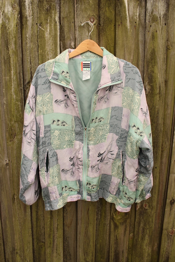 90s Silk Track Jacket - Vintage Silk Windbreaker -