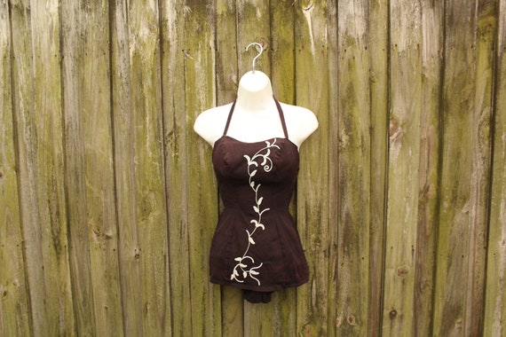 1950s Embroidered Bathing Suit - Antique Bathing S