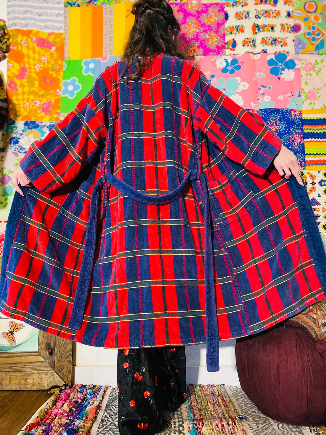 90s Plaid Terry Cloth Robe Tartan Terrycloth Robe Mens Etsy