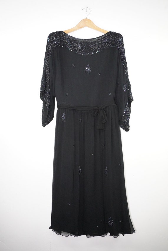 90s Reproduction 20s Silk Flapper Dress - Beaded … - image 6