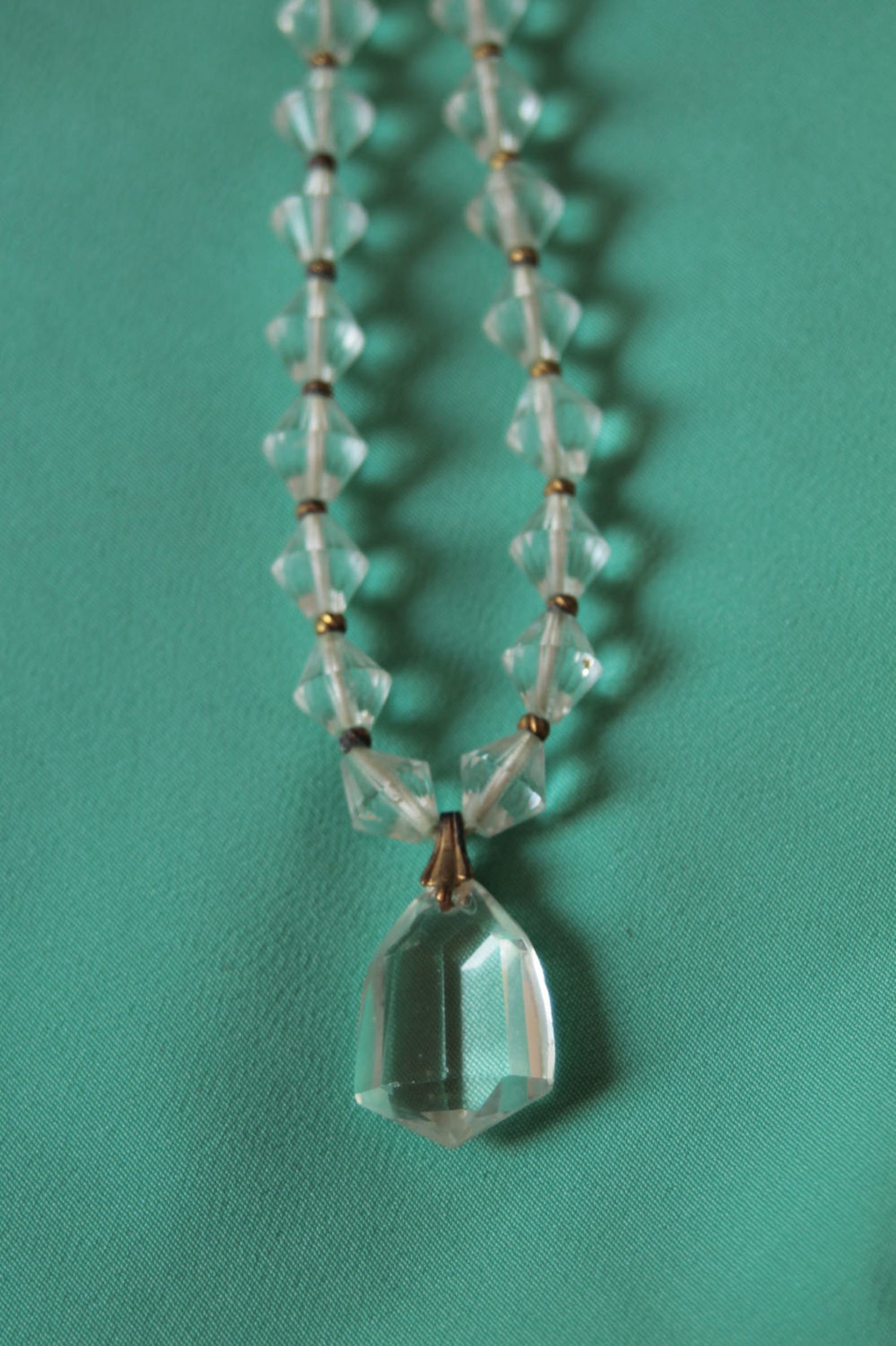 Crystal Clear VINTAGE Glass Pendant NECKLACE with Clear Beads Etsy