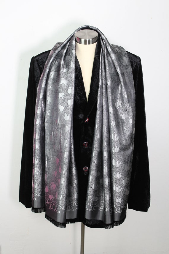 Silver Silk Elephant Pashmina - Real Silk Scarf -
