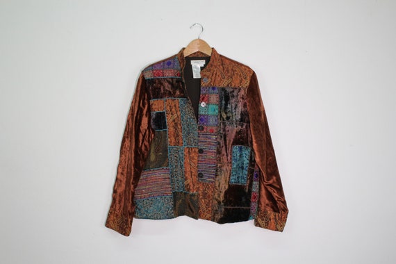 90s Velvet Patchwork Jacket - 90s Velvet Jacket -