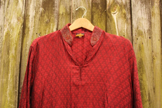 Vintage Indian Style Tunic - Burgundy Tunic Dress